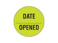 Shamrock Scientific Pre-Printed / Write On Label Communication Fill In Chartreuse DATE / _____ / OPENED Black Quality Control Label 3/4 Inch Diameter - M-786037-4959 - Roll of 500