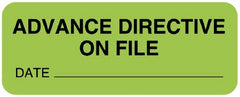 United Ad Label Pre-Printed Label UAL™ Instructional Label Fluorescent Green Paper ADVANCE DIRECTIVE ON FILE / DATE _________ Safety and Instructional 7/8 X 2-1/4 Inch - M-786044-4701 - Roll of 1