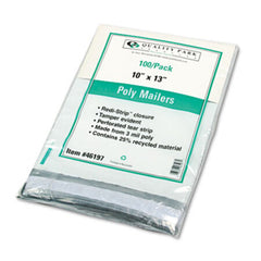 Quality Park™ Redi-Strip Poly Mailer, #4, Square Flap, Redi-Strip Closure, 10 x 13, White, 100/Pack