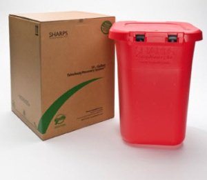 Sharps Compliance Mailback Sharps Container TakeAway® Recovery System 20-1/2 X 20-3/10 X 28 Inch 30 Gallon Red Base / Red Lid Horizontal / Vertical Entry Hinged Lid