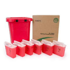 Sharps Compliance Medical Soft Waste Containers TakeAway® Recovery System 5.4 Quart Translucent Red Base / Translucent Red Lid Horizontal / Vertical Entry Counter Balanced Door Lid