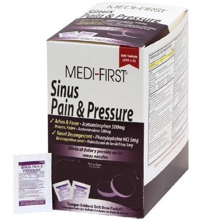 Medique Products Sinus Relief Medi-First® 500 mg - 5 mg Strength Tablet 500 per Box