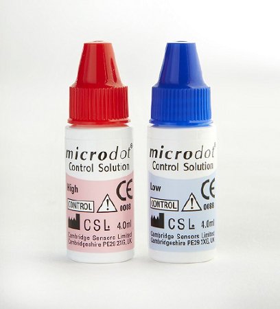 Cambridge Sensors USA Blood Glucose Control Solution Microdot® Blood Glucose Testing 4 mL Low / High Level