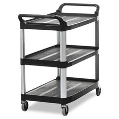 Rubbermaid® Commercial Open Sided Utility Cart, Three-Shelf, 40.63w x 20d x 37.81h, Black