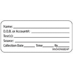 Precision Dynamics Pre-Printed / Write On Label MedVision® Communication Fill In White Paper Name_DOB_Test_Source_Collection Date_ Black Patient Information 1 X 2-1/4 Inch - M-794550-1748 - Roll of 1