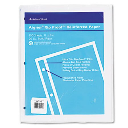 National® Rip Proof Reinforced Filler Paper, 3-Hole, 8.5 x 11, Unruled, 100/Pack