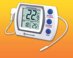 Fisher Scientific Digital Thermometer with Alarm Traceable® Memory Monitoring Plus™ Fahrenheit / Celsius -58° to +158°F (-50° to +70°C) External Probe Door / Wall Mount Battery Operated