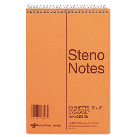 National® Standard Spiral Steno Book, Gregg Rule, 6 x 9, Eye-Ease Green, 60 Sheets