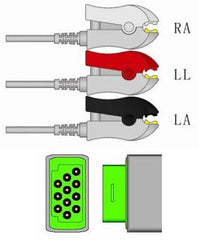 Sage Services Group ECG One Piece Cable Sage Services 11-Pin Connector Monitor Side, 3 Lead, Grabber, 3.0m