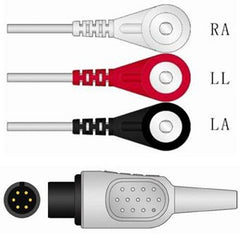 Sage Services Group ECG One Piece Cable Sage Services 6-Pin Connector Monitor Side, 3 Lead, Snap, 2.5m
