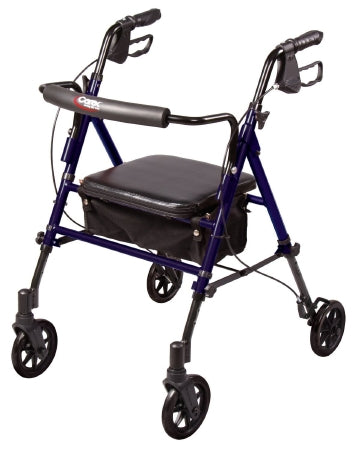 Apex-Carex Healthcare 4 Wheel Rollator Step 'N Rest® Dark Blue Folding Aluminum Frame