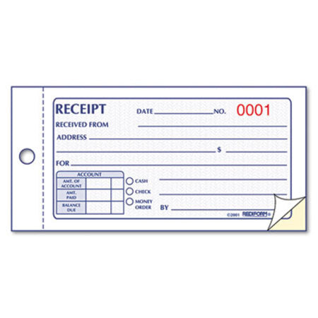 Rediform® Small Money Receipt Book, 5 x 2 3/4, Carbonless Duplicate, 50 Sets/Book