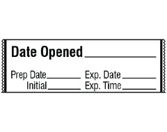 Shamrock Scientific Pre-Printed Label Shamrock Auxiliary Label White Tape DATE OPENED _____ / Prep Date _____ Exp. Date _____ / Initial _____ Exp. Time _____ Black Medication Instruction 1/2 X 500 Inch - M-798994-2784 - Roll of 1