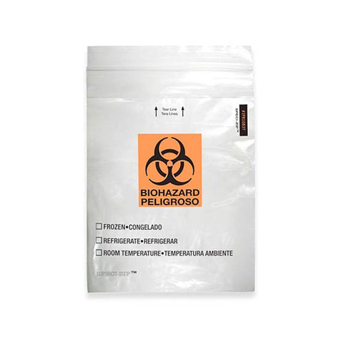 8" x 10" Clear 2-Pocket Zip-Closure Biohazard Specimen Bags 8" x 10" Clear ,1000 / pk - Axiom Medical Supplies