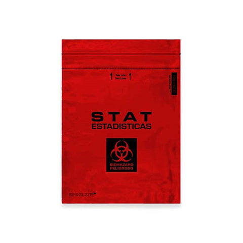 8" x 10" Opaque Red STAT 2-Pocket Zip-Closure Biohazard Specimen Bags 8" x 10" Opaque Red • STAT ,1000 / pk - Axiom Medical Supplies