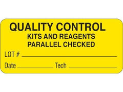 Shamrock Scientific Pre-Printed Label Communication Fill In Yellow QUALITY CONTROL / KITS AND REAGENTS / PARALLEL CHECKED / Lot # _____ … Black Quality Control Label 1 X 2-1/4 Inch - M-800039-2081 - Roll of 1