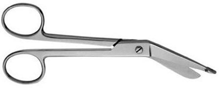 V. Mueller Bandage Scissors V. Mueller® Lister 5-1/2 Inch Length Surgical Grade Stainless Steel NonSterile Finger Ring Handle Angled Blunt Tip / Blunt Tip - M-800628-4384 - Each