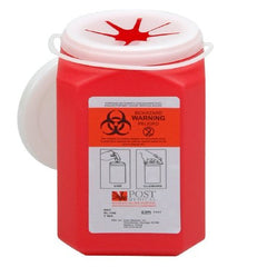 Post Medical Sharps Container Leaktight 3-3/4 W X 4-1/2 L X 6 H Inch 1 Quart Red Base / White Lid Vertical Entry Snap On Lid