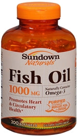 US Nutrition Omega 3 Supplement Sundown Naturals® Fish Oil 1000 mg Strength Softgel 200 per Bottle