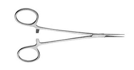 V. Mueller Mosquito Forceps Jacobson 5 Inch Length Stainless Steel NonSterile Ratchet Lock Finger Ring Handle Curved Very Delicate Serrated Tips - M-803004-3215 - Each