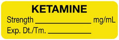 United Ad Label Drug Label UAL™ Anesthesia Label Ketamine Strength_mg/mL Exp Dt/Tm Yellow 1/2 X 1-1/2 Inch - M-803733-2277 - Roll of 610