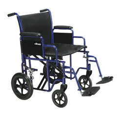 Drive Medical Bariatric Transport Chair Steel Frame with Blue Finish 450 lbs. Weight Capacity Desk Length / Removable / Reversible Arm Black Upholstery