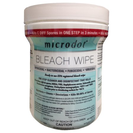 Cambridge Sensors USA microdot® Surface Disinfectant Premoistened Wipe 160 Count Canister Disposable Bleach Scent NonSterile - M-807445-4882 - CN/160