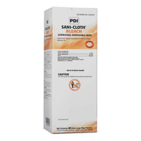 Professional Disposables Sani-Cloth® Bleach Surface Disinfectant Cleaner Premoistened Germicidal Wipe 40 Count Individual Packet Disposable Chlorine Scent NonSterile - M-809669-3718 - Case of 120