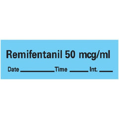Precision Dynamics Drug Label Anesthesia Label Tape Remifentanil 50 mcg/mL Date_Time_Int Blue 1/2 X 1-1/2 Inch - M-810392-1157 - Roll of 1