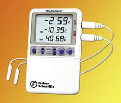PANTek Technologies LLC Digital Refrigerator / Freezer Thermometer with Alarm Fisher Scientific™ Traceable® Hi-Accuracy Fahrenheit / Celsius -58° to +158°F (-50° to +70°C) 2 External Probes Desk / Wall Mount Battery Operated