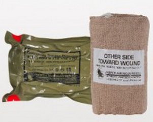 North American Rescue Trauma Pressure Dressing with Wrap ETD™ 6 X 70 Inch Standard Compression Closure Bar Tan / White 12 X 12 Inch Pad Sterile