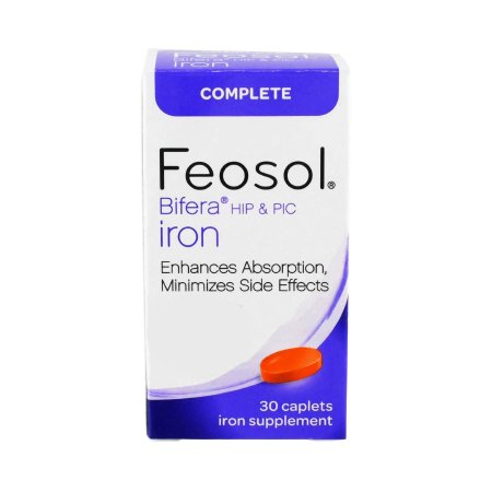 Meda Consumer Healthcare Mineral Supplement Feosol® Bifera® Hip & PIC Iron / PIC / HIP 28 mg - 22 mg - 6 mg Strength Caplet 30 per Bottle