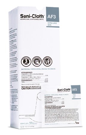 Professional Disposables Sani-Cloth® AF3 Surface Disinfectant Cleaner Premoistened Germicidal Wipe 50 Count Individual Packet Disposable Mild Scent NonSterile - M-815082-2991 - Case of 150