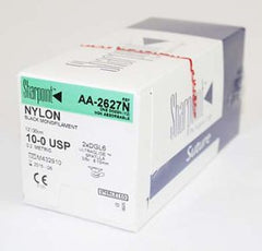 Suture with Needle Sharpoint® Nonabsorbable Uncoated Black Suture Monofilament Nylon Size 10 - 0 12 Inch Suture Double-Armed 6.15 mm Length 3/8 Circle Ultraglide Needle