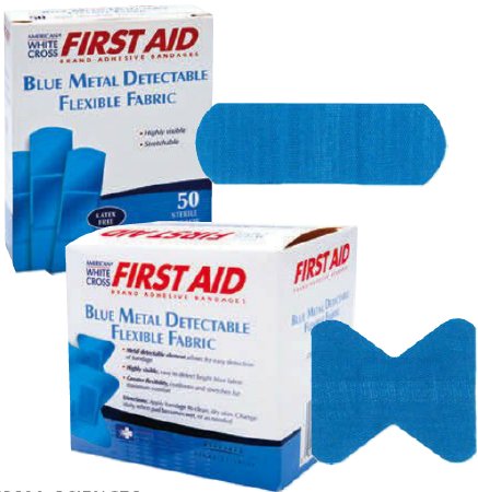 Dukal Metal Detectable Adhesive Strip American® White Cross 1-3/4 X 2 Inch Fabric Fingertip Blue Sterile