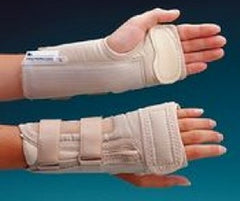 Patterson Medical Supply Wrist Brace Rolyan® D-Ring™ with MCP Support Aluminum / Polyester / Cotton / Foam / Polyester Left Hand Beige Large