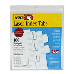 Redi-Tag® Laser Printable Index Tabs, 1/5-Cut Tabs, White, 1.13" Wide, 100/Pack