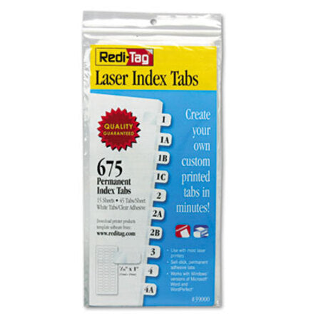Redi-Tag® Laser Printable Index Tabs, 1/12-Cut Tabs, White, 0.44" Wide, 675/Pack