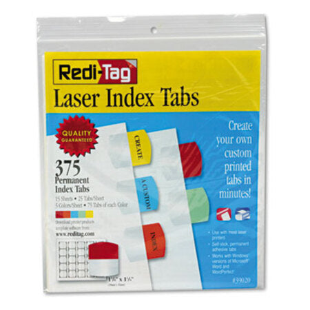 Redi-Tag® Inkjet Printable Index Tabs, 1/5-Cut Tabs, Assorted Colors, 1.13" Wide, 375/Pack