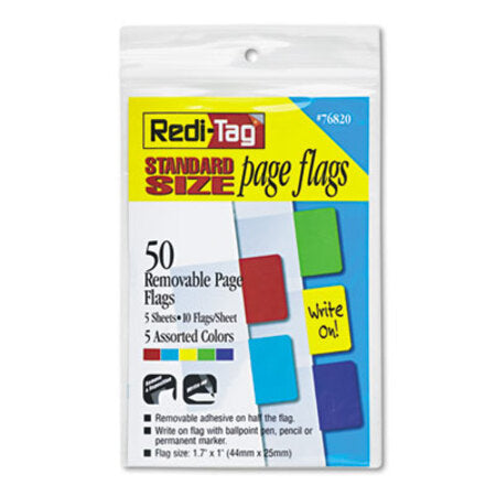 Redi-Tag® Removable Page Flags, Red/Blue/Green/Yellow/Purple, 10/Color, 50/Pack