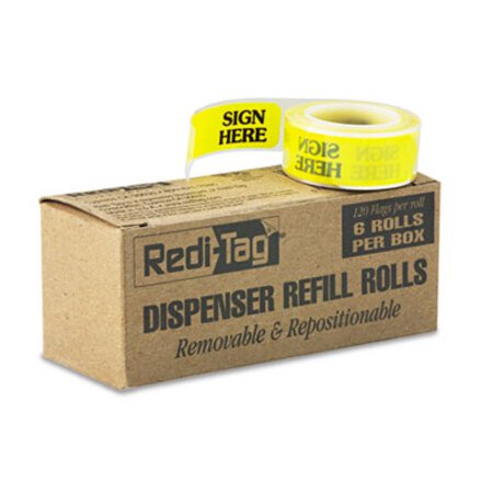 Redi-Tag® Arrow Message Page Flag Refills, "Sign Here", Yellow, 6 Rolls of 120 Flags