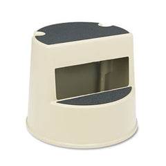 Rubbermaid® Commercial Rolling Step Stool, Curved Design, 2-Step, Retracting Casters, 16 dia. x 13.5h, Beige