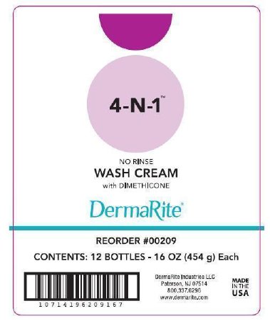 DermaRite Industries Rinse-Free Body Wash DermaRite® 4-N-1™ Cream 16 oz. Pump Bottle Fresh Scent