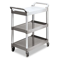 Rubbermaid® Commercial Economy Plastic Cart, Three-Shelf, 18.63w x 33.63d x 37.75h, Platinum