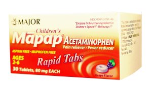 Major Pharmaceuticals Children's Pain Relief Mapap® 80 mg Strength Acetaminophen Orally Disintegrating Tablet 30 per Bottle