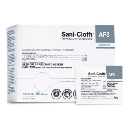 Professional Disposables Sani-Cloth® AF3 Surface Disinfectant Cleaner Premoistened Germicidal Wipe 50 Count Individual Packet Disposable Unscented NonSterile - M-824245-4789 - Box of 50