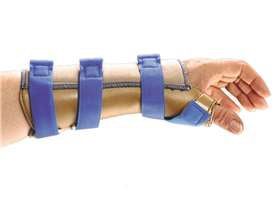 Alimed Wrist / Thumb Stabilizer Freedom® AliSoft Splinting Material / Beta Pile Left Hand Blue / Tan Medium