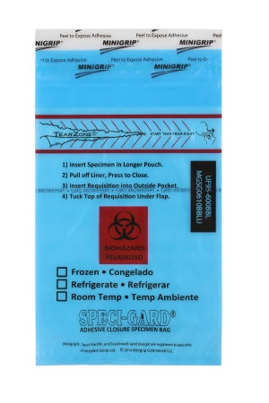 Minigrip Specimen Transport Bag with Document Pouch Speci-Gard® 6 X 10 Inch Polyethylene Adhesive Closure Biohazard Symbol / Storage Instructions NonSterile