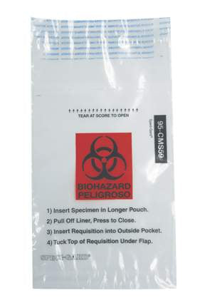 Minigrip Specimen Transport Bag with Document Pouch Speci-Gard® 5 X 9 Inch Polyethylene Adhesive Closure Biohazard Symbol / Instructions for Use NonSterile