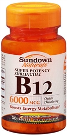US Nutrition Vitamin Supplement Sundown Naturals® Vitamin B12 6000 mcg Strength Tablet 30 per Bottle